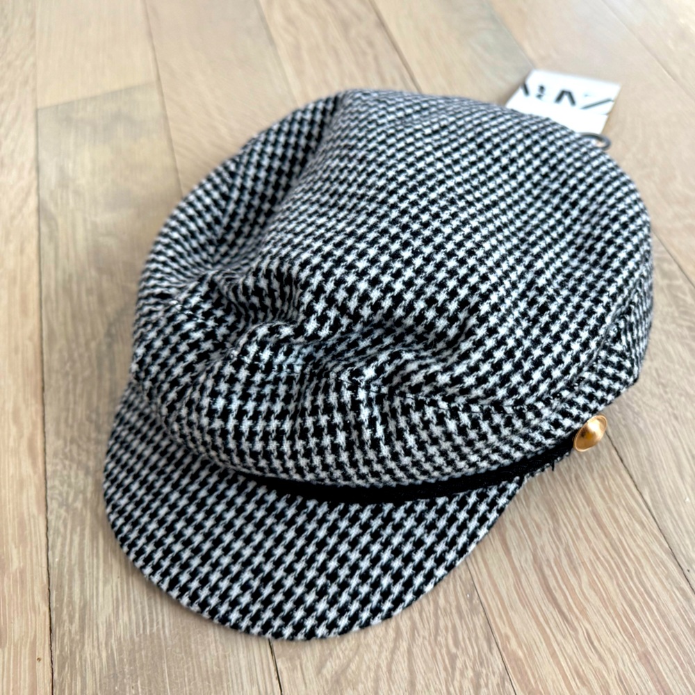 New Zara “Peaky Blinders” inspired Black/White Houndstooth Check Newsboy Hat